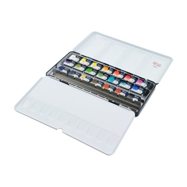Пенал для акварельных красок металлический 28 кювет ROSA Gallery