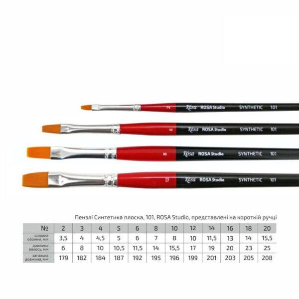 Synthetic Flat Brush, 101, Short Handle, ROSA Studio