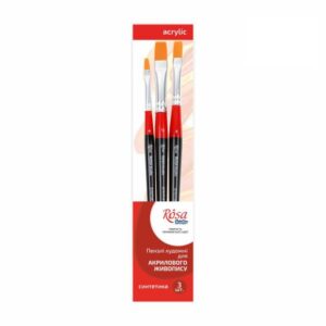 Set of brushes 3, Synthetic, 3pc., Flat №4, 8, 12, Short Handle, ROSA Studio
