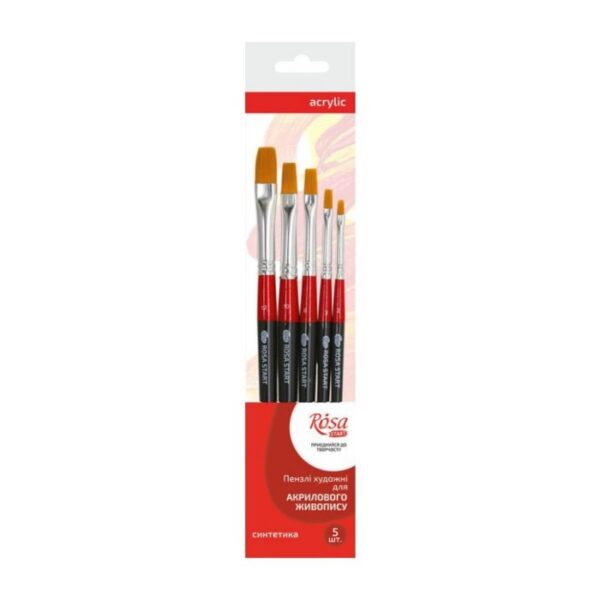 Set of brushes 11, Synthetic, 5pc., Flat №2,3,6,10,12, Short Handle, ROSA Studio