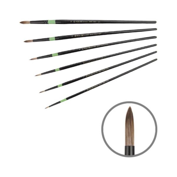 Synthetic Round Brush, Green stripe 1019, Long Handle, KOLOS by ROSA