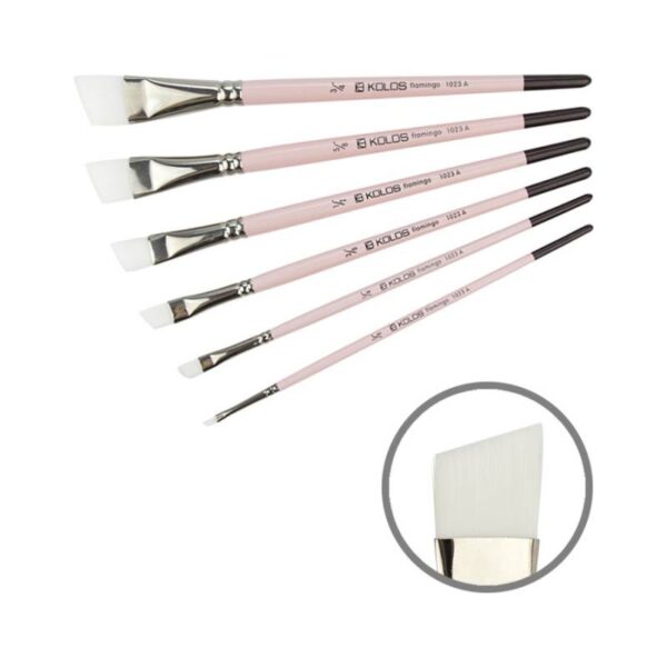 Synthetic Angular Brush, Flamingo 1023A, Short Handle, KOLOS by ROSA