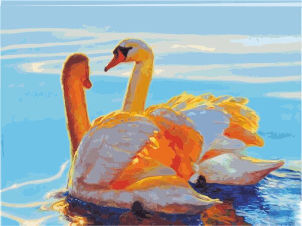 „Swans“, Canvas Panel with outline,  30х40, cotton, acrylic, ROSA START