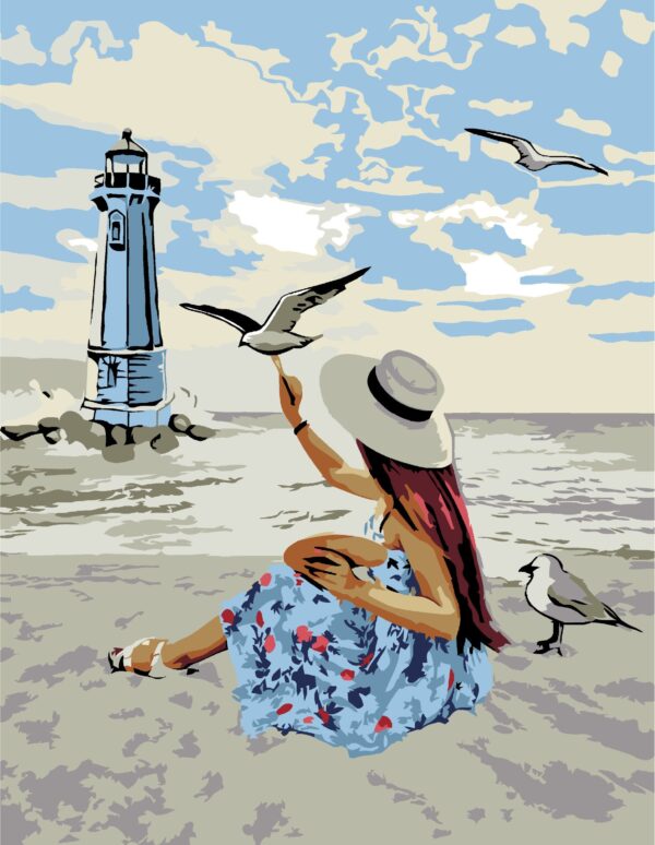 „Girl and Gulls“, standard Kit, painting by numbers, 35х45cm, ROSA START