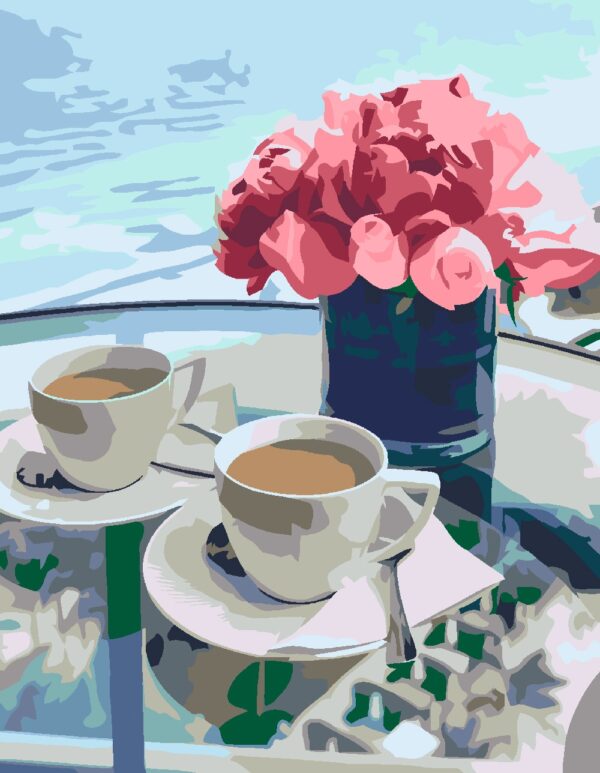 „Coffee and flowers“, standard Kit, painting by numbers, 35х45cm, ROSA START