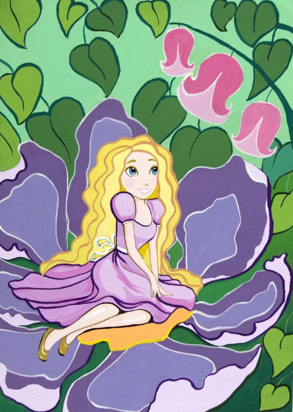 „Thumbelina“, сardboard with an outline, Fairy-tale characters №2, 20х30, cotton, acrylic , ROSA START
