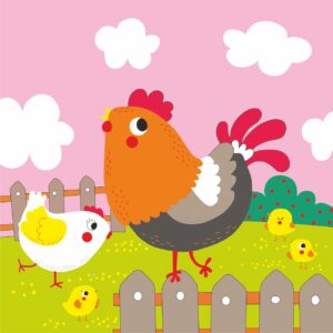 „Funny Chickens“, Canvas Panel with outline, 20х20cm, cotton, acrylic, ROSA START