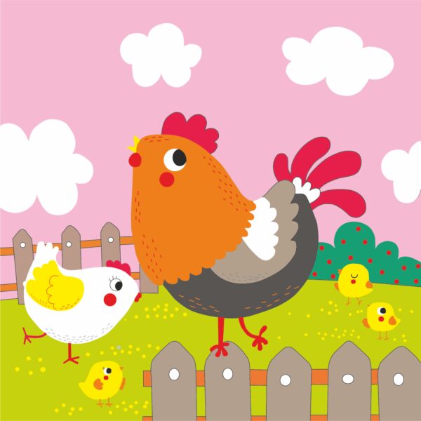 „Funny Chickens“, Canvas Panel with outline, 20х20cm, cotton, acrylic, ROSA START