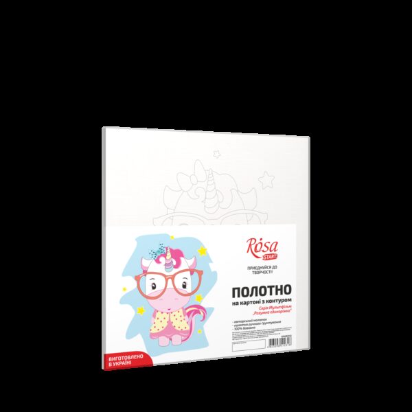 „Smart Unicorn“, Canvas Panel with outline, 20х20cm, cotton, acrylic, ROSA START