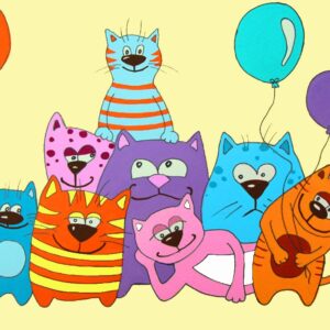 „Котики з кульками“, полотно на картоні з контуром, Мультфільм №33, 20х30, бавовна, акрил, ROSA START