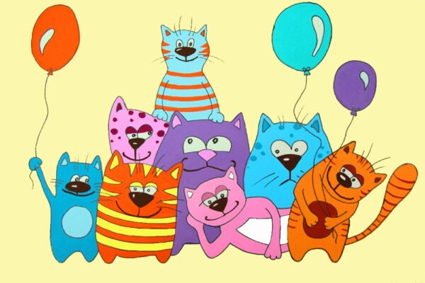 „Cats with Balls“, сardboard with an outline, Cartoons № 33, 20х30, cotton, acrylic , ROSA START