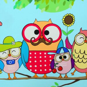 „Owl Family“, сardboard with an outline, Cartoons № 27, 20х30, cotton, acrylic , ROSA START