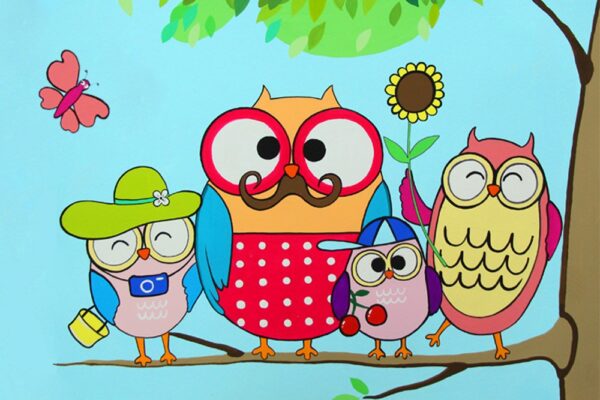 „Owl Family“, сardboard with an outline, Cartoons № 27, 20х30, cotton, acrylic , ROSA START