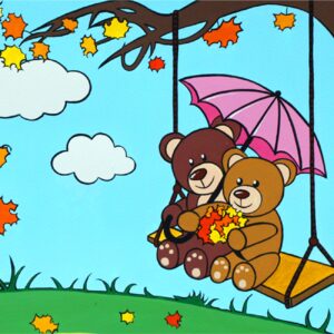 „Bears on swing“, сardboard with an outline, Cartoons № 25, 20х30, cotton, acrylic , ROSA START