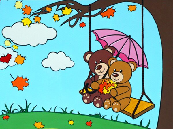 „Bears on swing“, сardboard with an outline, Cartoons № 25, 20х30, cotton, acrylic , ROSA START