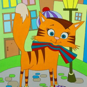 „Cat Walks“, сardboard with an outline, Cartoons № 28, 20х30, cotton, acrylic , ROSA START