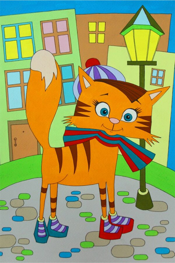 „Cat Walks“, сardboard with an outline, Cartoons № 28, 20х30, cotton, acrylic , ROSA START