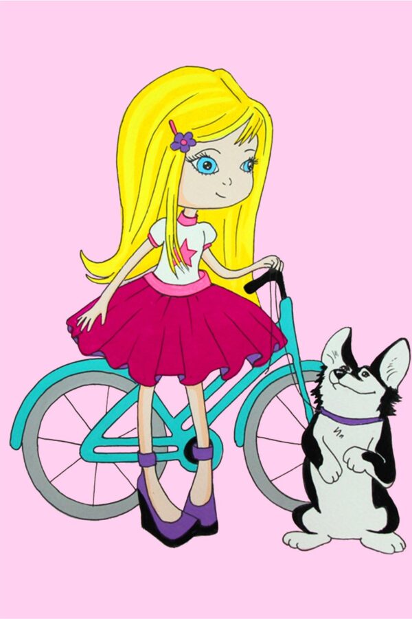 „Girl with a Dog“, сardboard with an outline, Cartoons № 29, 20х30, cotton, acrylic , ROSA START