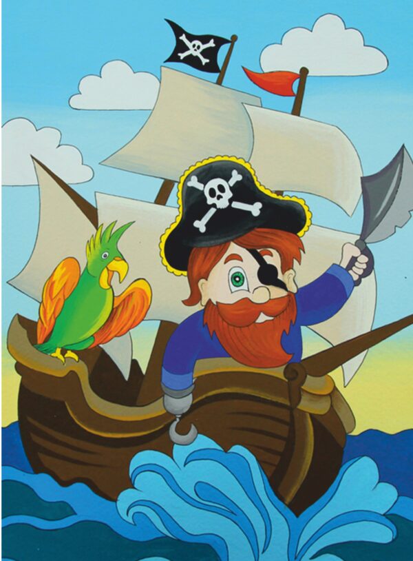 „ Pirate on the Ship“, сardboard with an outline, Cartoons № 31, 20х30, cotton, acrylic , ROSA START