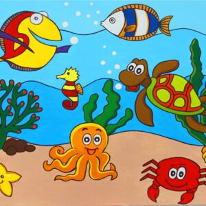 „Морський світ“, полотно на картоні з контуром, Мультфільм №26, 20х30, бавовна, акрил, ROSA START