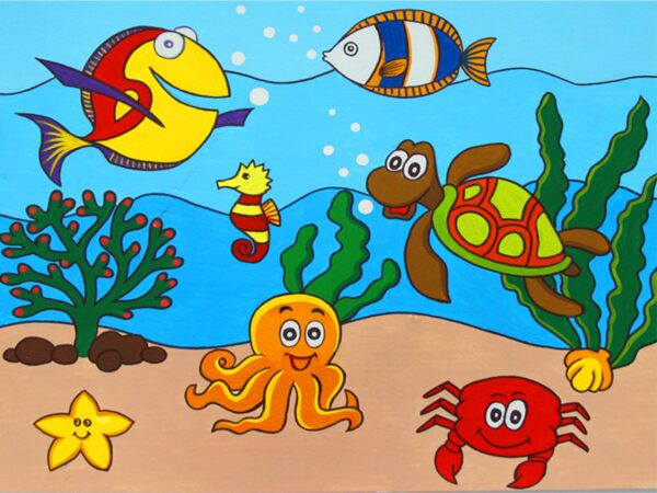 „Sea World“, сardboard with an outline, Cartoons № 26, 20х30, cotton, acrylic , ROSA START