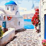 Canvas Panel with outline, Cities, „Santorini Island“, 30х40, cotton, acrylic, ROSA START