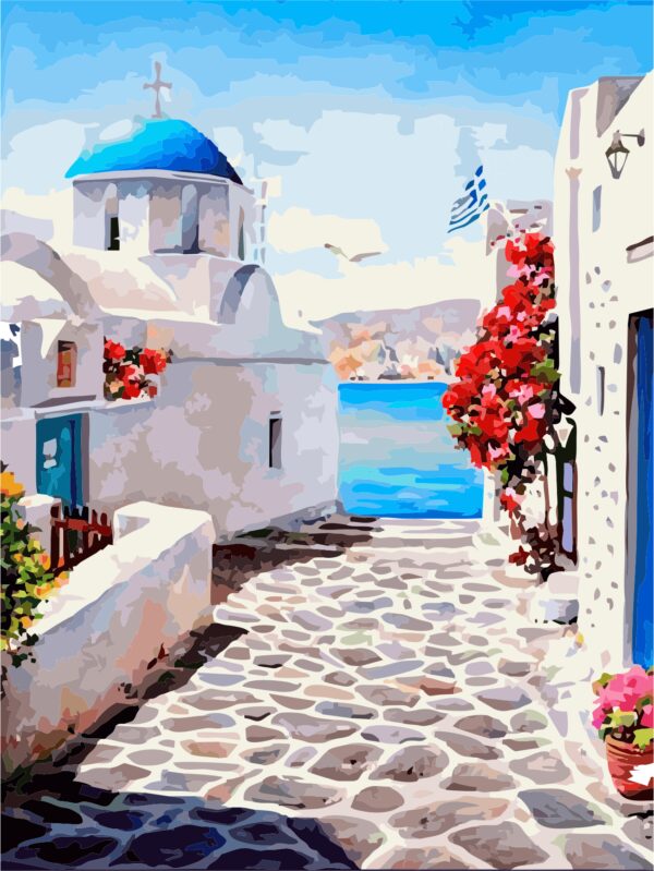 Canvas Panel with outline, Cities, „Santorini Island“, 30х40, cotton, acrylic, ROSA START