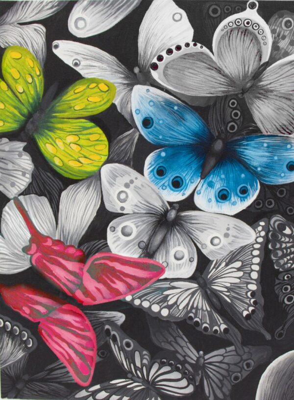 Butterflies №1, Canvas Panel with outline, 30х40, cotton, acrylic, ROSA START