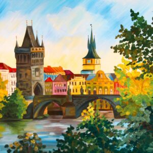 Cities, „Prague“, canvas Panel with outline, 30х40, cotton, acrylic, ROSA START