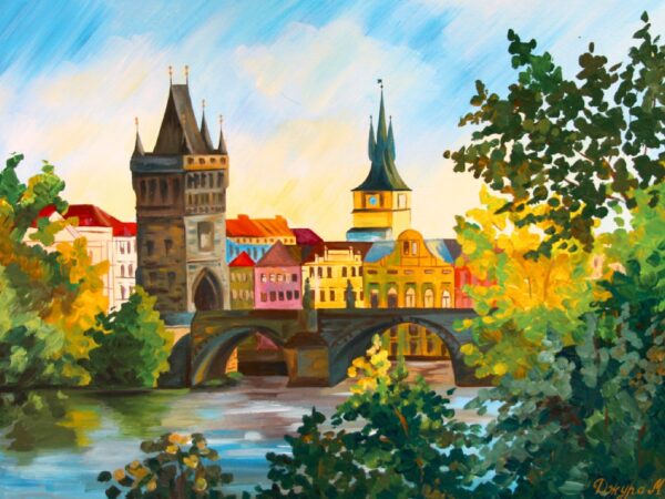 Cities, „Prague“, canvas Panel with outline, 30х40, cotton, acrylic, ROSA START