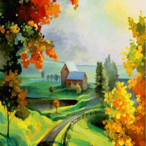 Landscape №21, Canvas Panel with outline, 30х40, cotton, acrylic, ROSA START