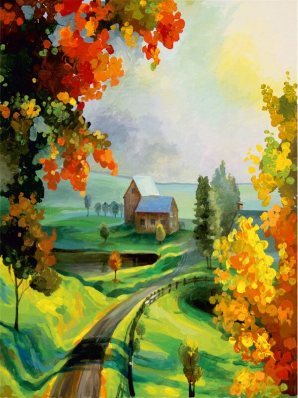 Landscape №21, Canvas Panel with outline, 30х40, cotton, acrylic, ROSA START