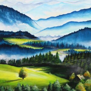 Landscape №30, Canvas Panel with outline, 30х40, cotton, acrylic, ROSA START