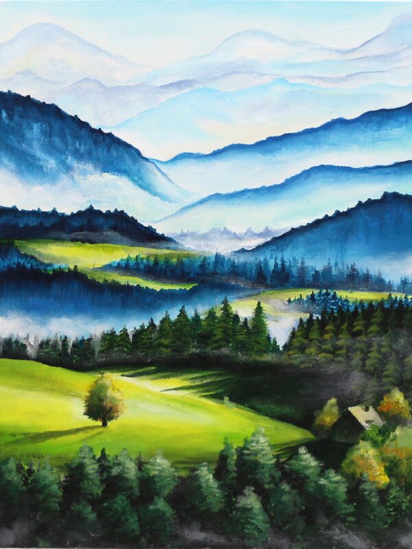 Landscape №30, Canvas Panel with outline, 30х40, cotton, acrylic, ROSA START