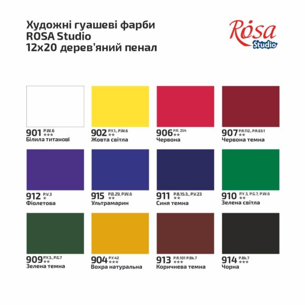 Набір гуашевих фарб ROSA START дерево 12х20мл