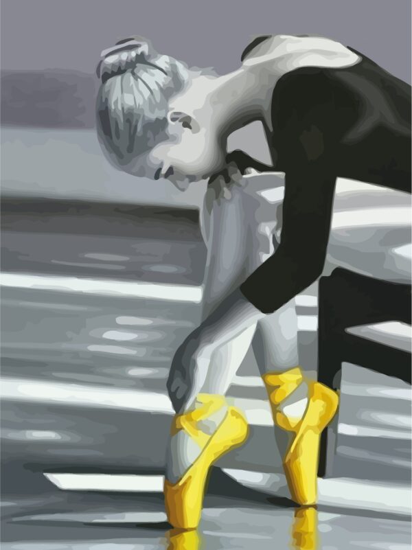 „Yellow Pointe Shoes“, Canvas Panel with outline, 30х40, cotton, acrylic, ROSA START