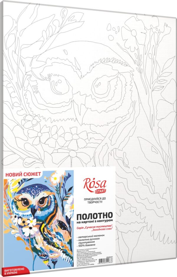 „Mysterious Оwl“, Canvas Panel with outline, 30х40, cotton, acrylic, ROSA START