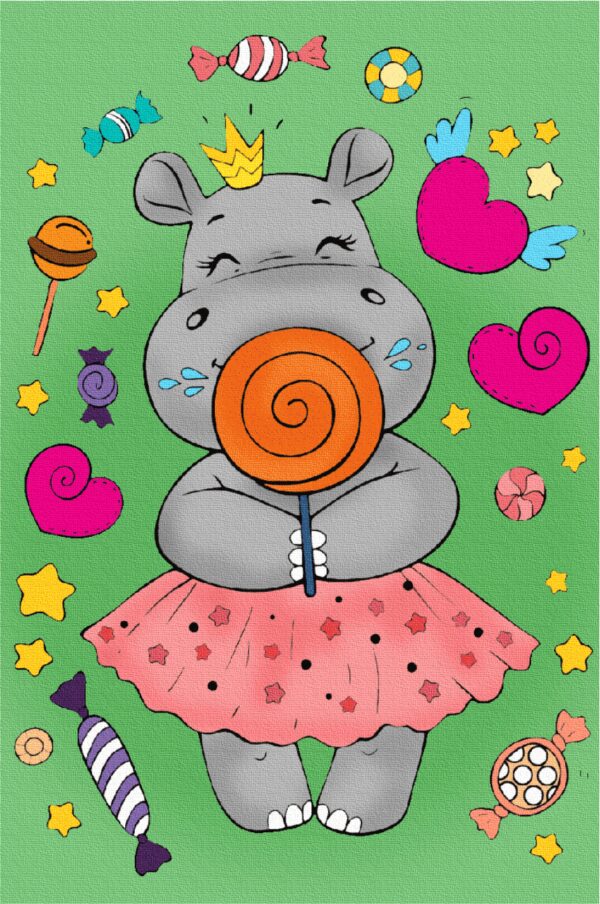 „Hippopotamus“, Canvas Panel with outline, 20х30cm, cotton, acrylic, ROSA START