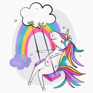 „Єдиноріжка на гойдалці“, полотно на картоні з контуром, 20х20, бавовна, акрил, ROSA START