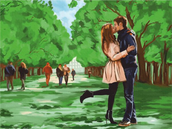 „Поцілунок в парку“,  полотно на картоні з контуром, 30х40, бавовна, акрил, ROSA START