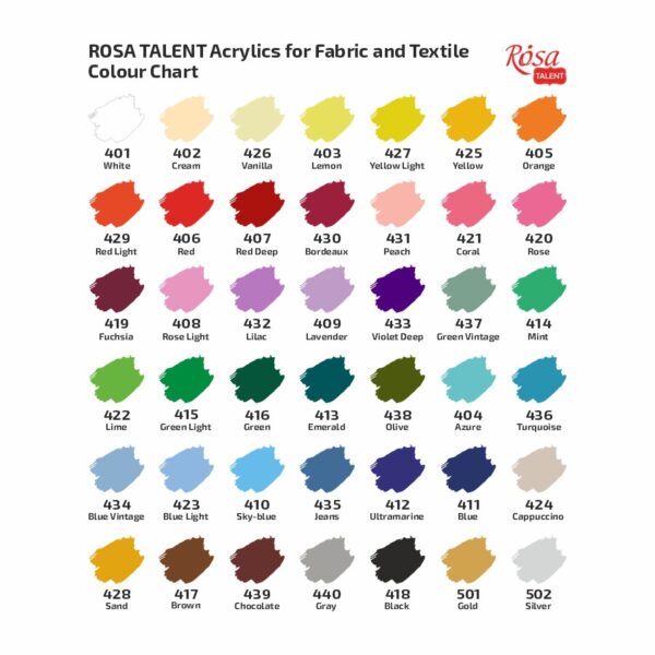 Фарби акрилові для тканин в тубі 60мл ROSA TALENT