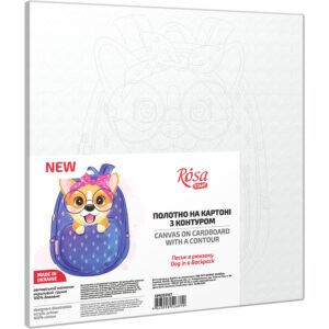 „Dog in a Backpack“, Canvas Panel with outline, 20х20cm, cotton, acrylic, ROSA START