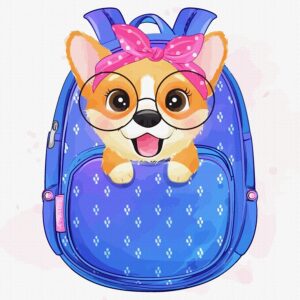 „Dog in a Backpack“, Canvas Panel with outline, 20х20cm, cotton, acrylic, ROSA START