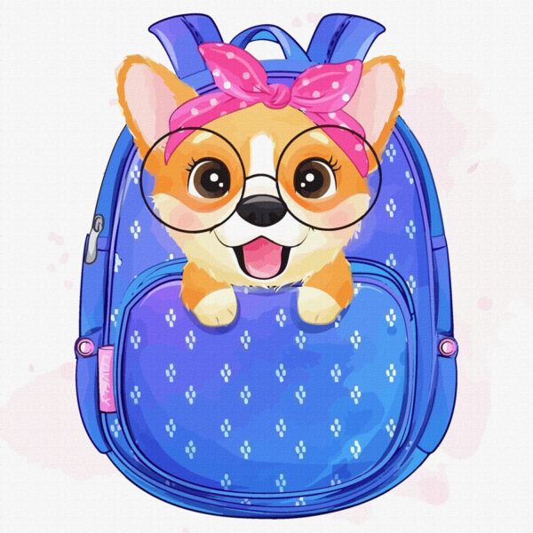 „Dog in a Backpack“, Canvas Panel with outline, 20х20cm, cotton, acrylic, ROSA START