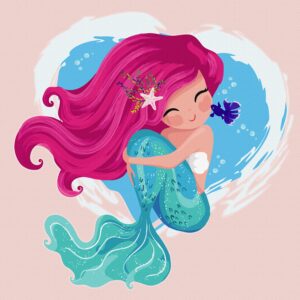 „Cute Мermaid“, Canvas Panel with outline, 20х20cm, cotton, acrylic, ROSA START