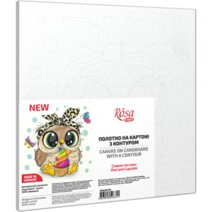 „Owl and Cupcake“, Canvas Panel with outline, 20х20cm, cotton, acrylic, ROSA START