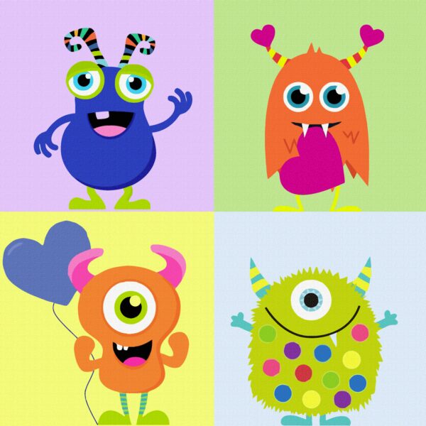 „Монстрики“, полотно на картоні з контуром, 20х20, бавовна, акрил, ROSA START