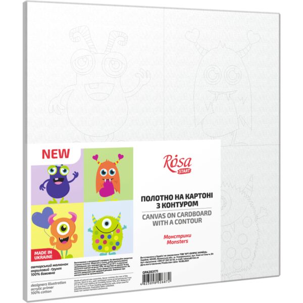 „Monsters“, Canvas Panel with outline, 20х20cm, cotton, acrylic, ROSA START