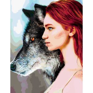 „Girl and Wolf“, Canvas Panel with outline, 30х40cm, cotton, acrylic, ROSA START