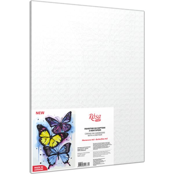 Butterflies №2, Canvas Panel with outline, 30х40cm, cotton, acrylic, ROSA START